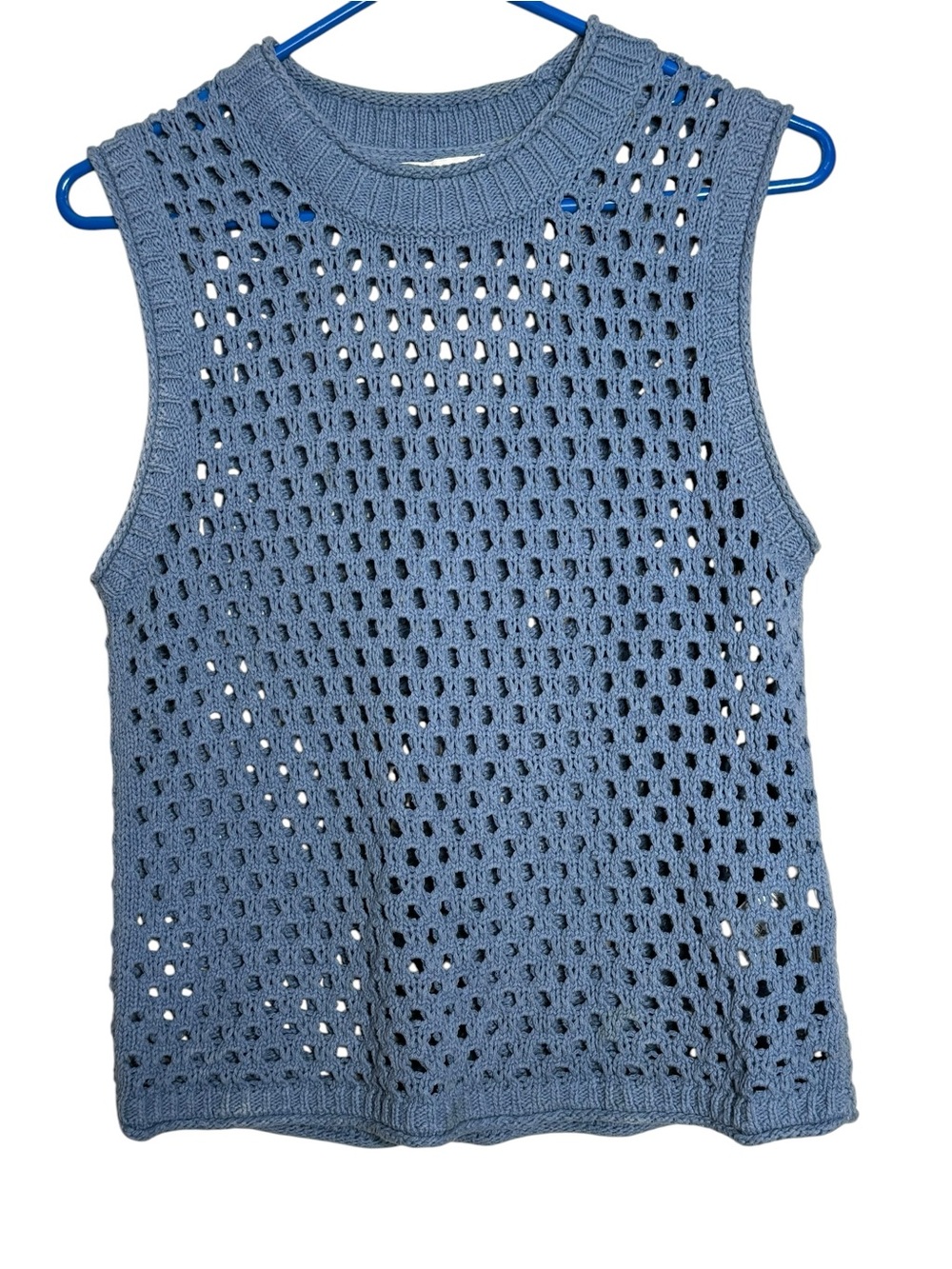 Madewell Open-Knit Crop Sweater Vest Size S Robin Egg Blue Cotton